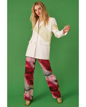 Jayley Faux Leather Contrast Blazer - Green