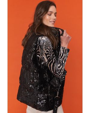 Jayley Luxury Faux Fur Sequin Gilet - Black
