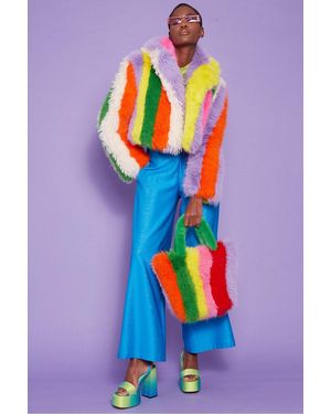 Jayley Faux Fur Hand Crafted Eco Bamboo Cropped Coat - Blue