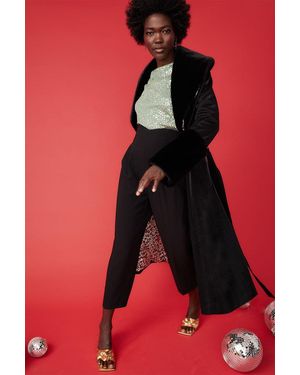 Jayley Trench Style Belted Coat With Faux Fur Cuffs And Collar S - Red