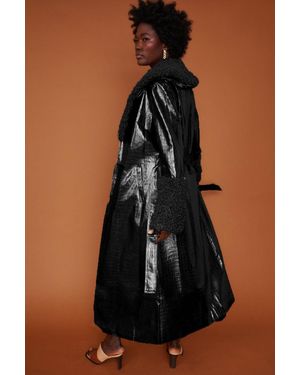 Jayley Faux Suede Coat With Detachable Faux Shearling Cuffs &Amp - Black