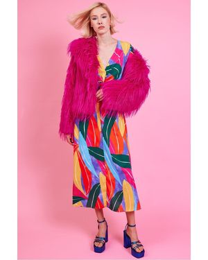 Jayley Hand Cut Mongolian Fur Knitted Jacket - Pink