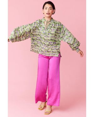 Jayley Silk Blend Lace Up Neckline Shirt - Pink