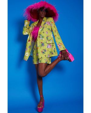 Jayley Tencel Blend Rabbit And Carrot Floral Print Blazer - Blue