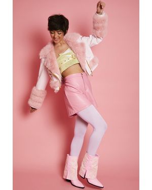 Jayley Faux Leather With Faux Fur Biker Jacket - Pink