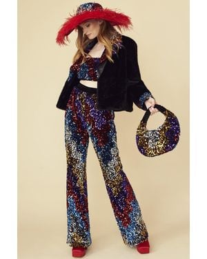 Jayley Bamboo Faux Fur Sequins Jacket - Blue