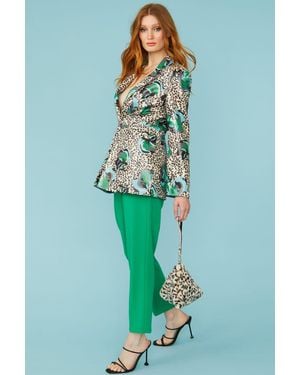 Jayley Silk Blend Animal Print Floral Blazer - Blue