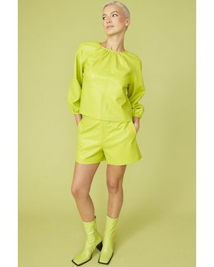 Jayley Tencel Blend Eco Leather Shorts - Yellow