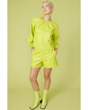 Jayley Tencel Blend Eco Leather Shorts - Yellow