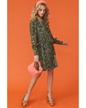 Jayley Floral High Neck Dress With Long Sleeves - Orange