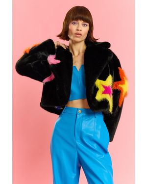 Jayley Hand Craft Bamboo Faux Fur Star Jacket - Blue