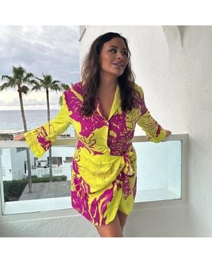 Jayley Rayon Blend Sienna Floral Mini Shirt Dress - Yellow