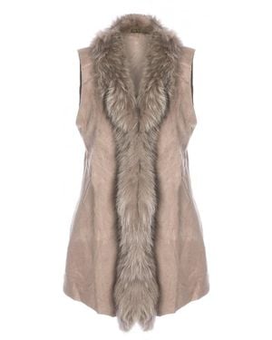 Jayley Faux Suede And Fox Fur Gilet Size: L (Uk 14) - Natural