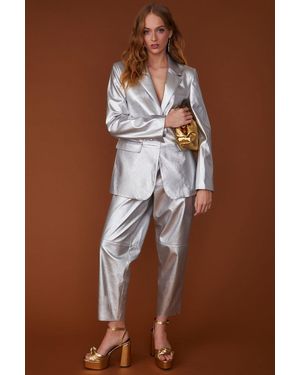 Jayley Faux Leather Kate Blazer - Brown