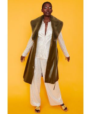 Jayley Banana Peel Midi Gilet Faux Fur Collar - Yellow