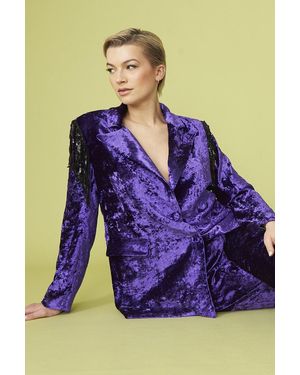 Jayley Crushed Velvet Blazer Jacket - Purple