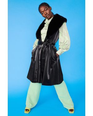 Jayley Banana Peel Midi Gilet Faux Fur Collar - Blue