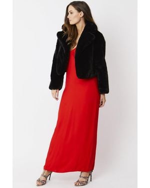 Jayley Faux Fur Cropped Coat - Red