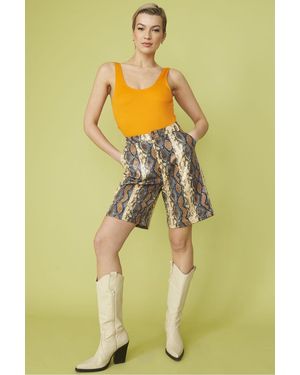 Jayley Banana Peel Eco Leather Mixed Print Shorts - Yellow