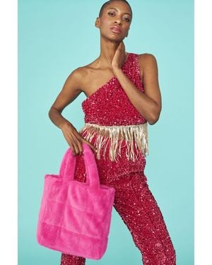 Jayley Sequin One Shoulder Cropped Top With Sequin Tassels Size - Pink