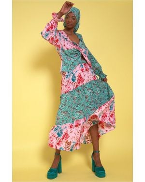 Jayley Silk Blend Two Tones Floral Maxi Skirt - Yellow