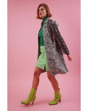 Jayley Zebra Print Faux Suede Snake Print Trench Jacket Size: L (Uk 14 - Pink