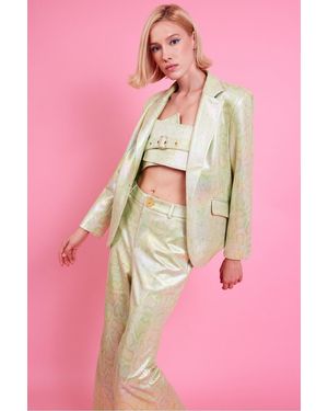 Jayley Faux Leather Mint Metallic Blazer - Pink