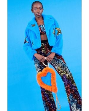Jayley Bamboo Faux Fur Sequins Star Jacket - Blue