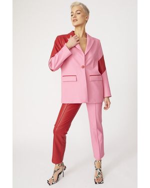 Jayley Faux Leather Contrast Blazer - Pink