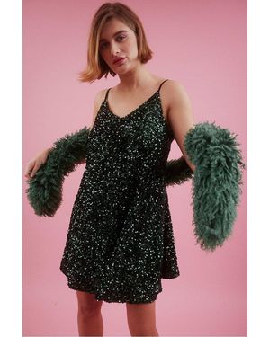 Jayley Sequin Cami Swing Dress - Green
