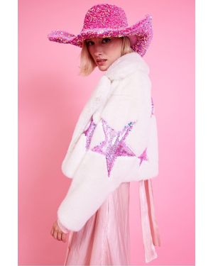 Jayley Bamboo Faux Fur Sequins Star Jacket - Pink
