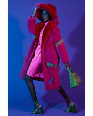 Jayley Faux Fur Colour Clash Dazzle Coat - Blue