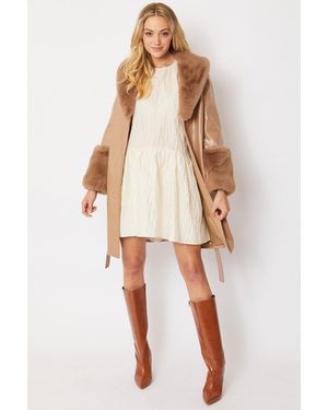 Jayley Luxury Faux Leather Aubrey Coat With Detachable Faux Fur - Natural