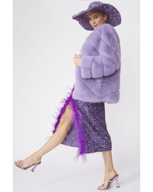 Jayley Lilac Faux Fur Striped Gaga Coat - Purple