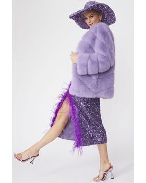 Jayley Lilac Faux Fur Striped Gaga Coat - Purple