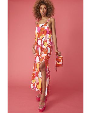 Jayley Florence Floral Maxi Dress With High Split - Red