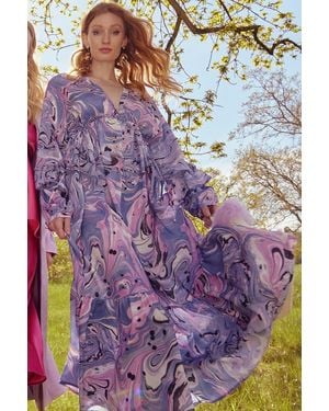 Jayley Silk Blend Abstract Dress - Purple