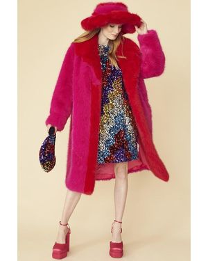 Jayley Knitted Bamboo Faux Fur Maxi Coat - Pink