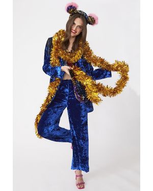 Jayley Crushed Velvet Blazer Jacket - Blue