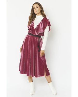 Jayley Frill Front Velvet Skater Midi Dress - Red