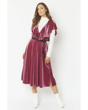 Jayley Frill Front Velvet Skater Midi Dress - Red