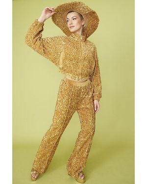 Jayley Sequin Cropped Biker Jacket - Yellow