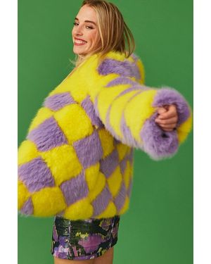 Jayley Delilah Diamond Faux Fur Jacket - Yellow