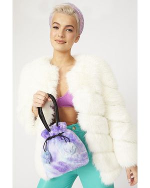 Jayley Faux Fur Striped Gaga Coat - White