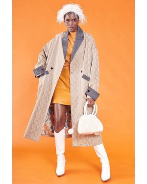 Jayley Faux Leather Snake Print Maxi Coat - Orange