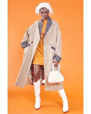 Jayley Faux Leather Snake Print Maxi Coat - Orange