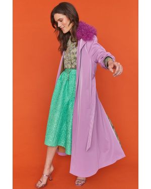 Jayley Faux Suede Lilac Trench Coat With Faux Shearling Collar Size: S - Red