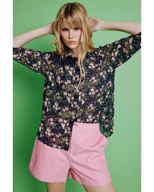 Jayley Silk Blend Floral Shirt Size: L (Uk 14) - Green