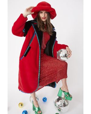 Jayley And Oversized Faux Fur Coat With Sequin Detail Size - Red