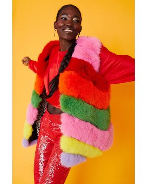 Jayley Gaga Faux Fur Striped Gilet - Orange